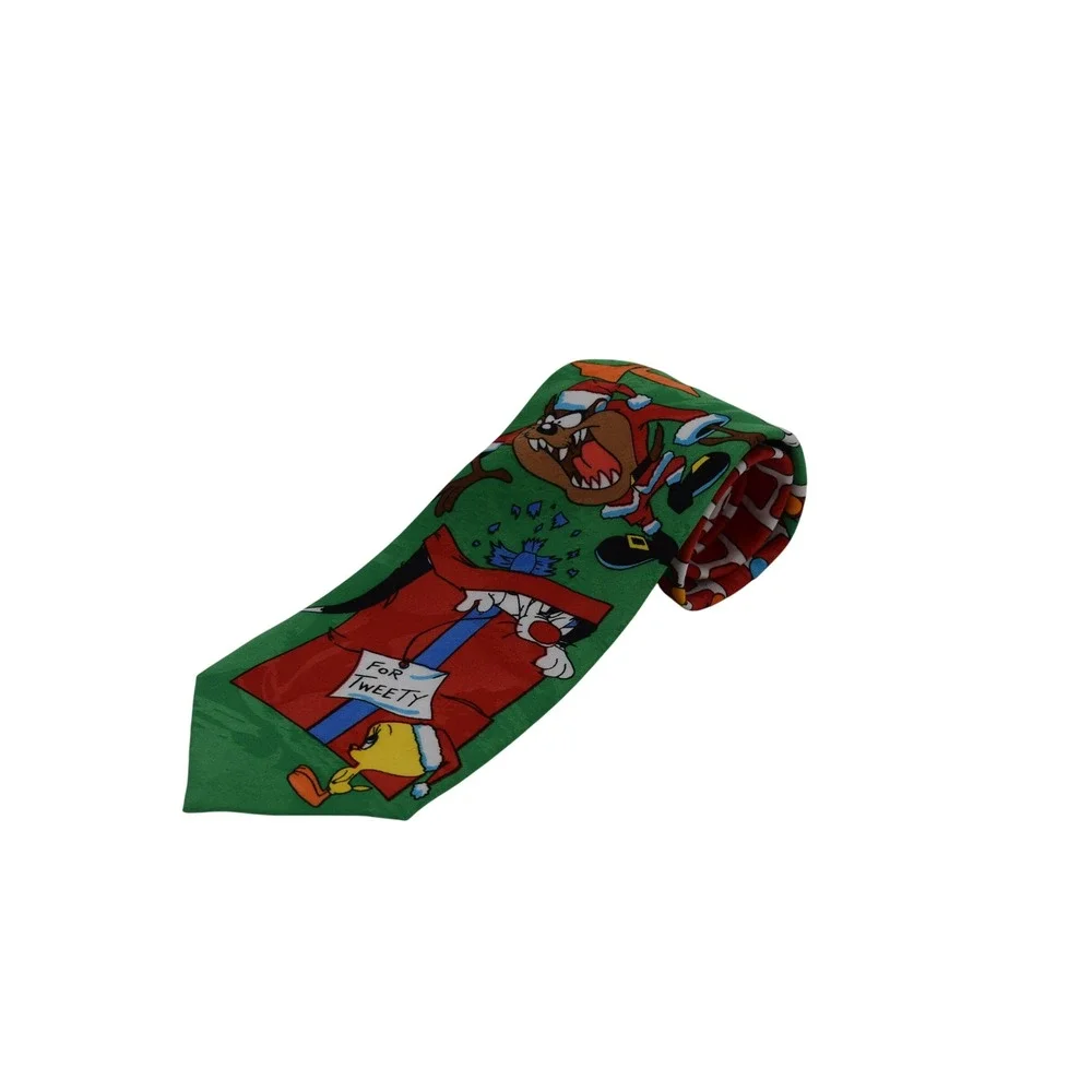 Vintage Looney Tunes Christmas Necktie Taz‎ Bugs Bunny Sylvester Tie
